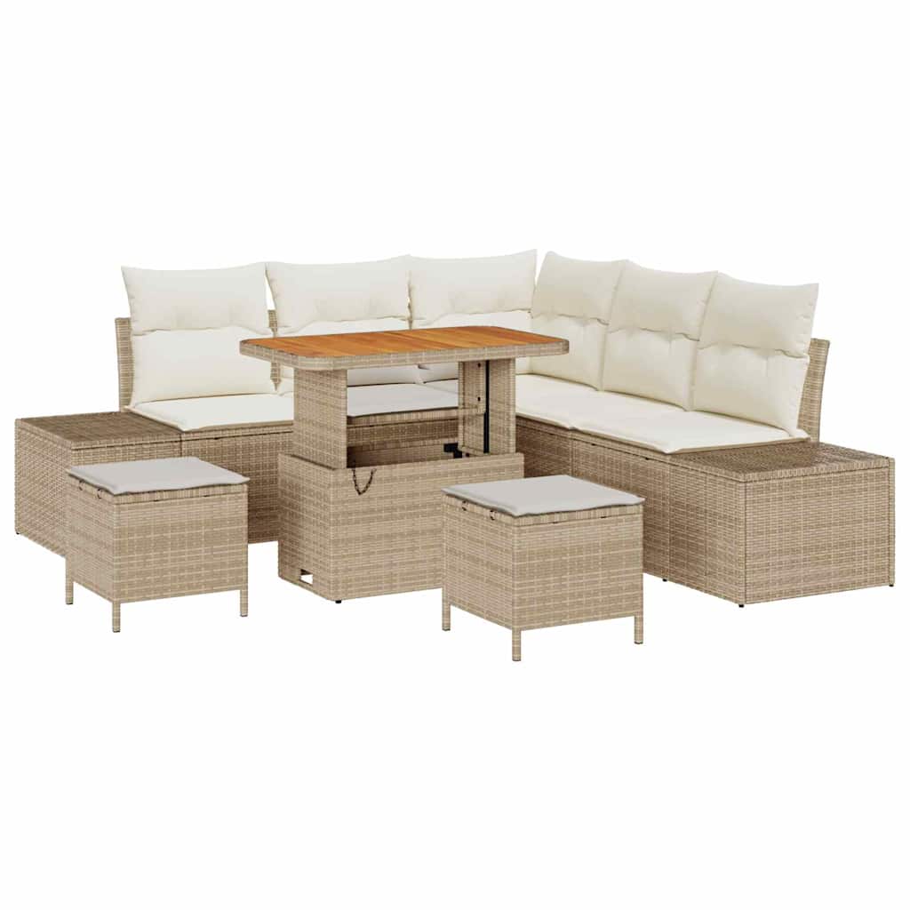 Set Divano da Giardino con cuscino 8 pcs Beige Poly Rattan - homemem39