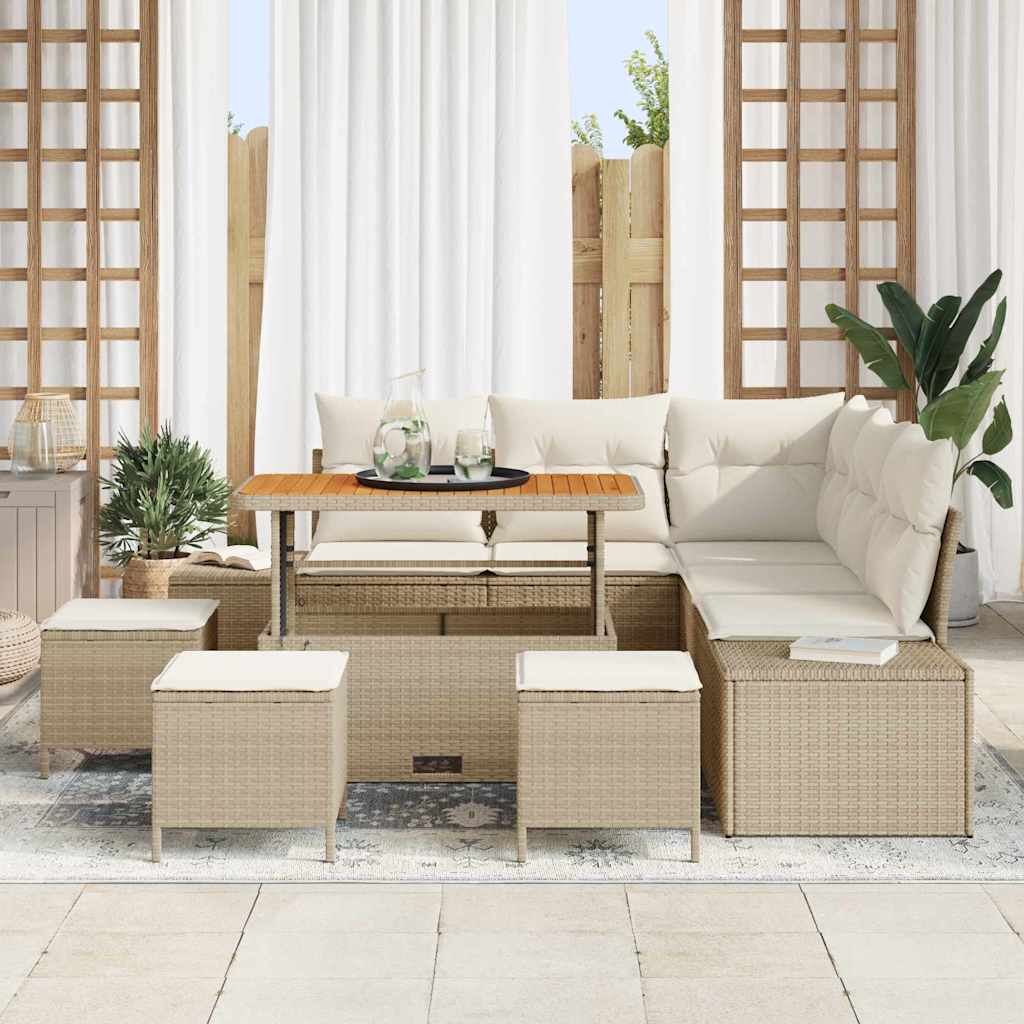 Set Divano da Giardino con cuscino 9 pcs Beige Poly Rattan - homemem39