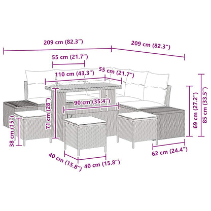 Set Divano da Giardino con cuscino 9 pcs Beige Poly Rattan - homemem39