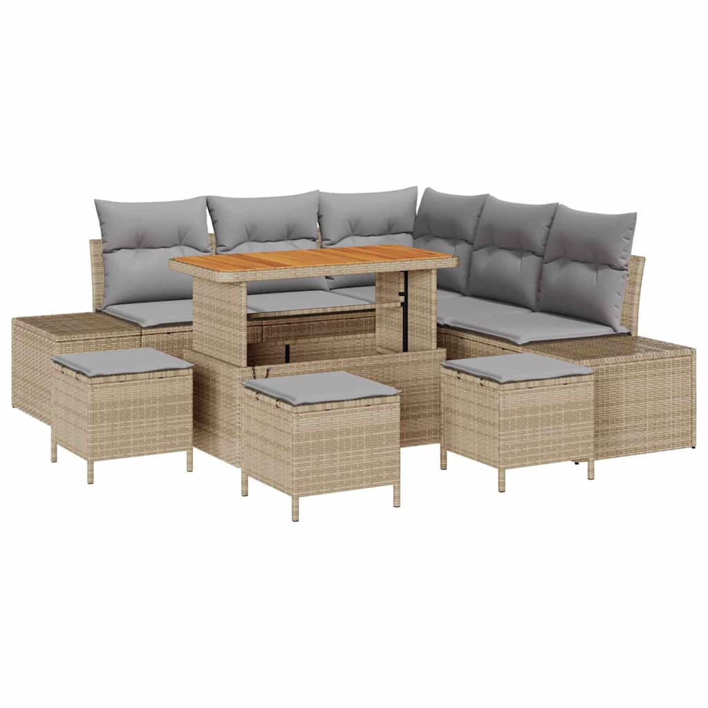 Set Divano da Giardino con cuscino 9 pcs Beige Poly Rattan - homemem39