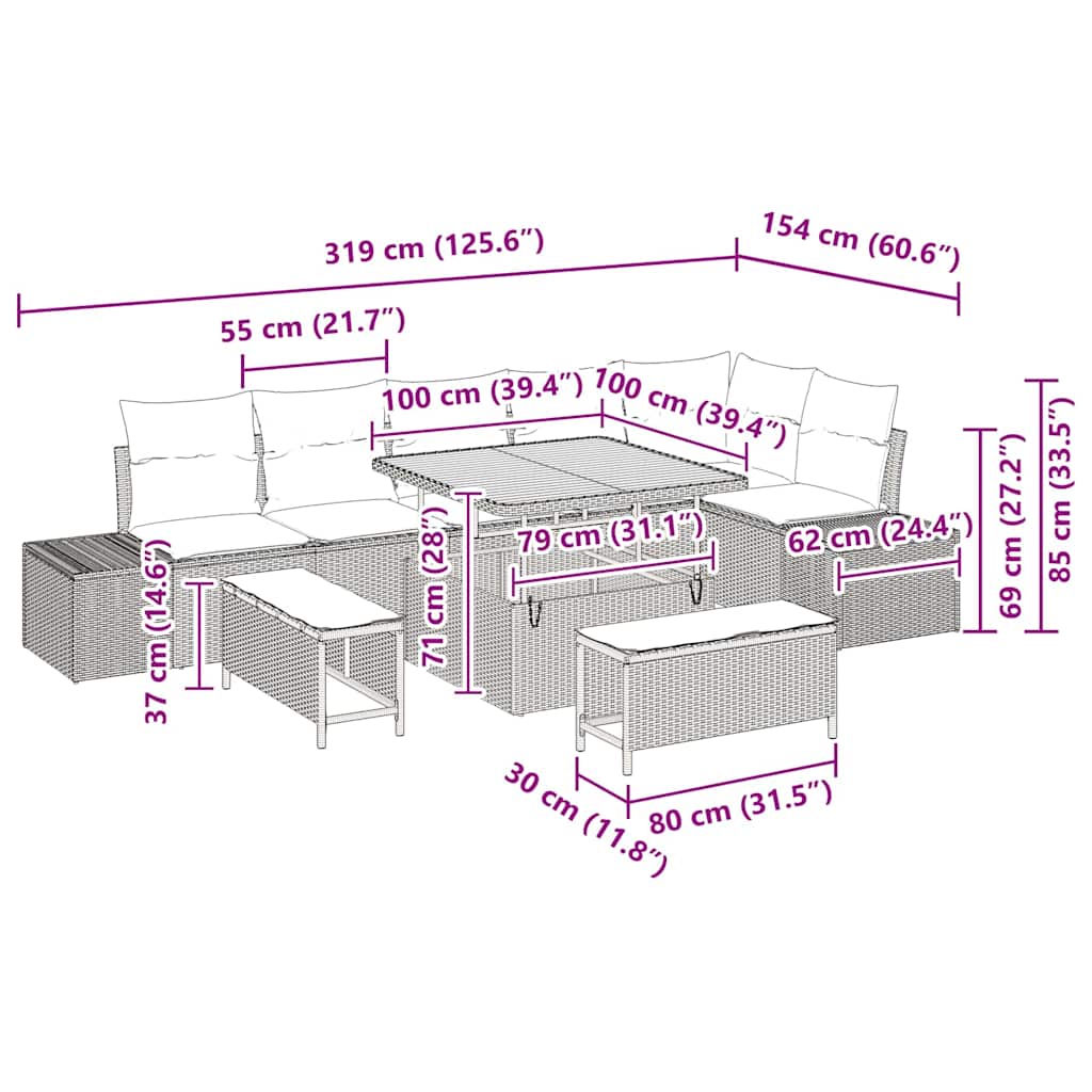 Set Divano da Giardino con cuscino 9 pcs Grigio polyrattan | homemem39
