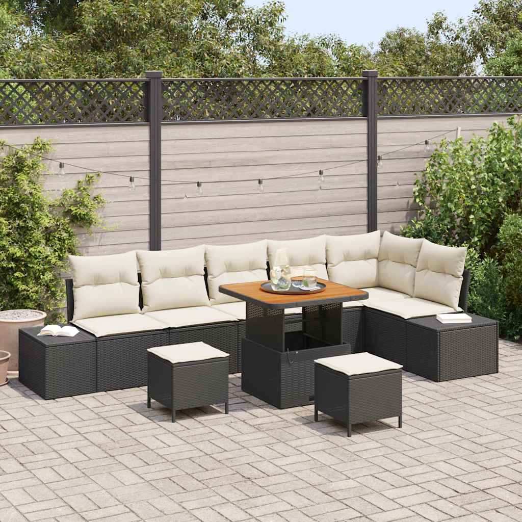 Set Divano da Giardino con cuscino 9 pcs Nero Poly Rattan - homemem39