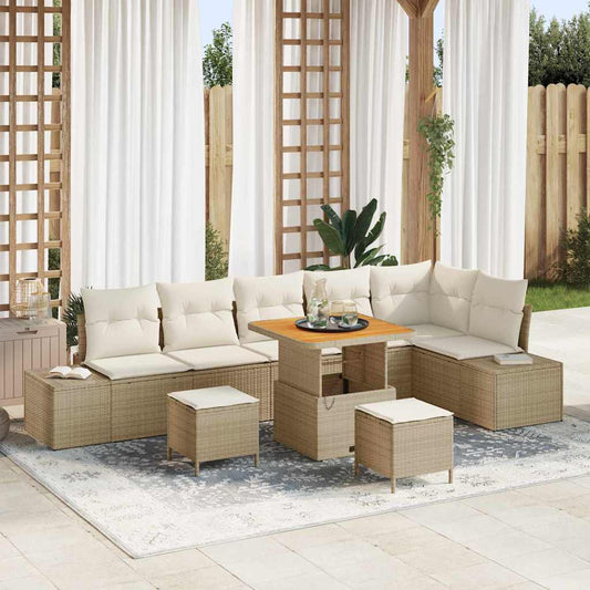 Set Divano da Giardino con cuscino 9 pcs Beige Poly Rattan - homemem39