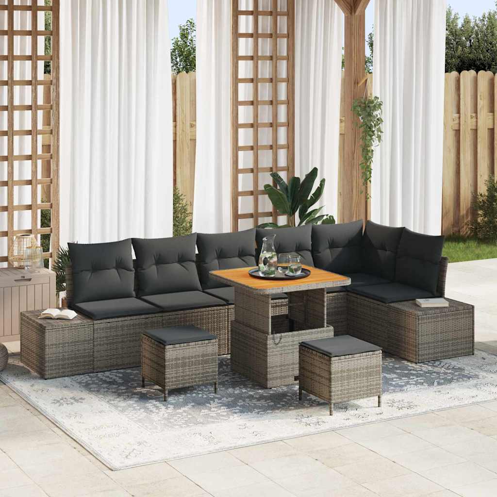 Set Divano da Giardino con cuscino 9 pcs Grigio polyrattan | homemem39
