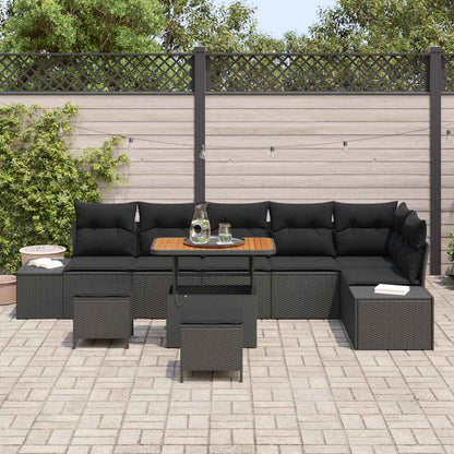 Set Divano da Giardino con cuscino 9 pcs Nero Poly Rattan - homemem39