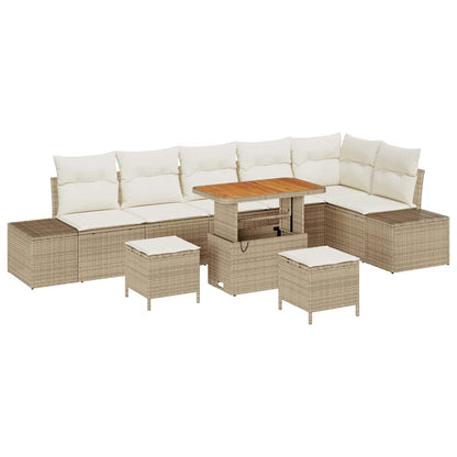Set Divano da Giardino con cuscino 9 pcs Beige Poly Rattan - homemem39
