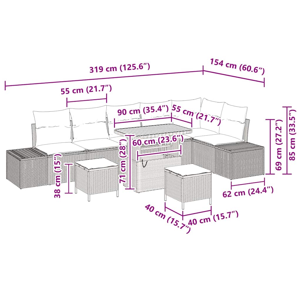 Set Divano da Giardino con cuscino 9 pcs Grigio Poly Rattan - homemem39