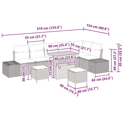 Set Divano da Giardino con cuscino 9 pcs Grigio Poly Rattan - homemem39
