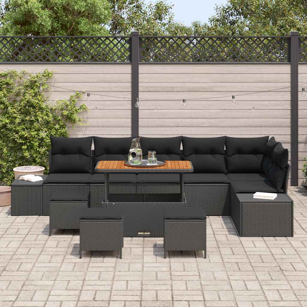Set Divano da Giardino con cuscino 10 pcs Nero Poly Rattan - homemem39