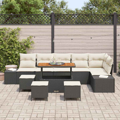 Set Divano da Giardino con cuscino 10 pcs Nero Poly Rattan - homemem39