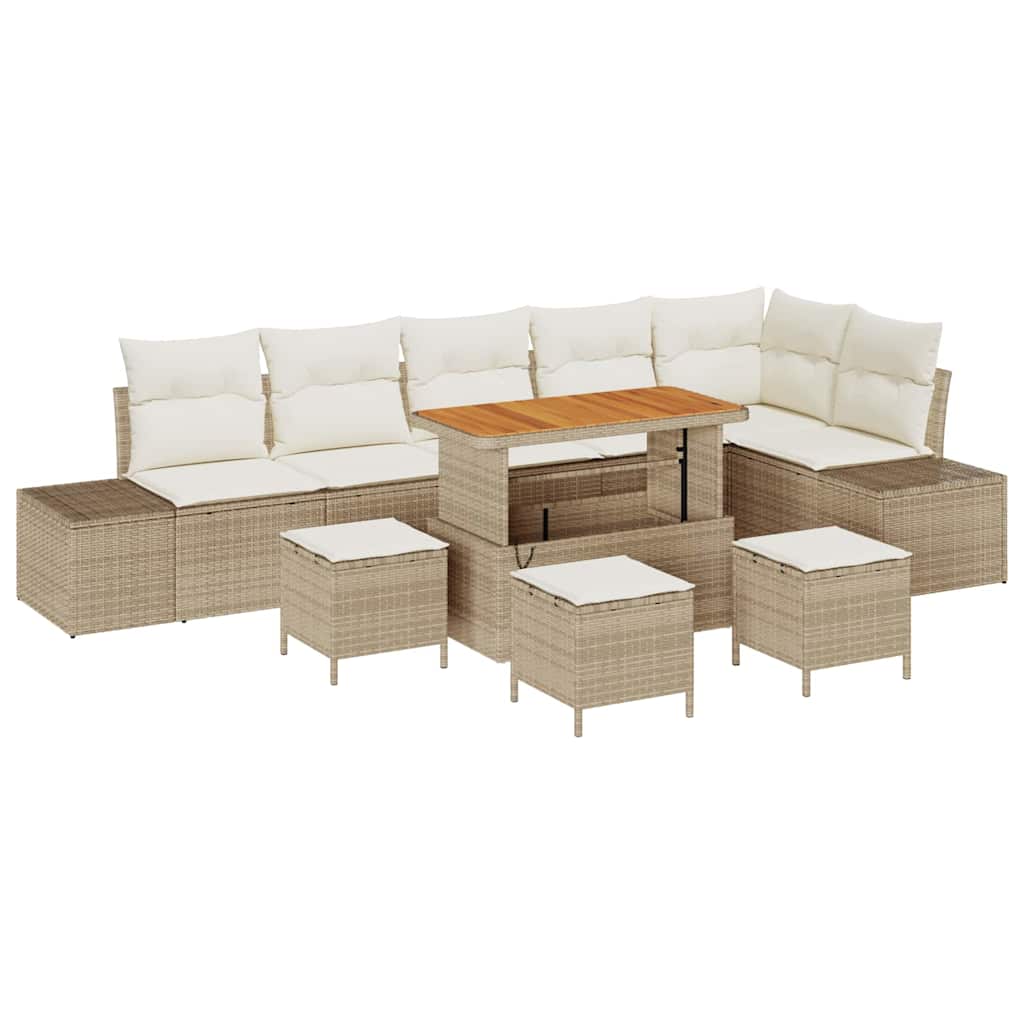 Set Divano da Giardino con cuscino 10 pcs Beige Poly Rattan - homemem39