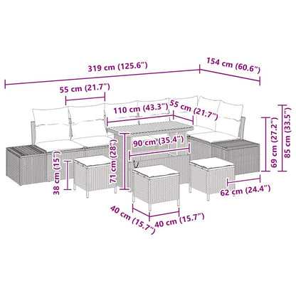 Set Divano da Giardino con cuscino 10 pcs Beige Poly Rattan - homemem39