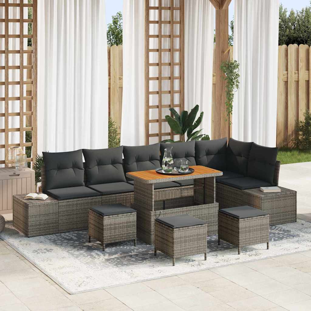 Set Divano da Giardino con cuscino 10 pcs Grigio Poly Rattan - homemem39