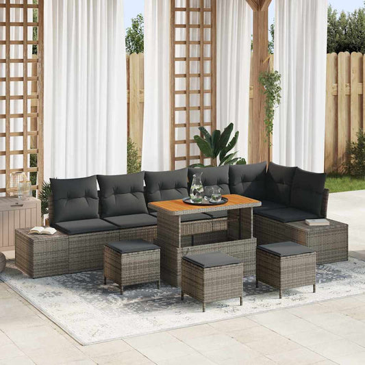 Set Divano da Giardino con cuscino 10 pcs Grigio Poly Rattan - homemem39