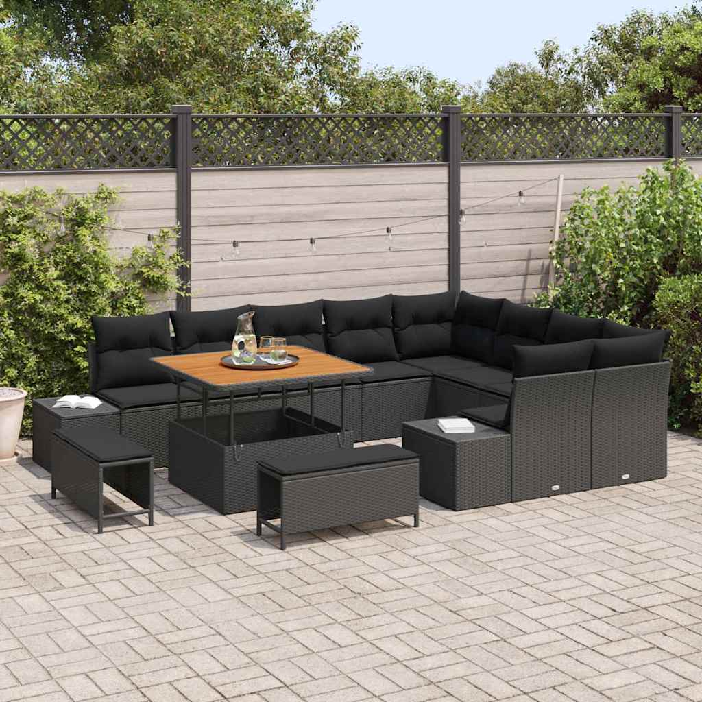 Set Divano da Giardino 12 pcs Nero Poly Rattan - homemem39