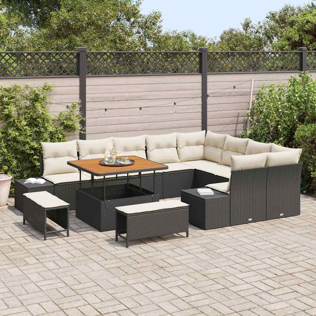 Set Divano da Giardino 12 pcs Nero Poly Rattan - homemem39