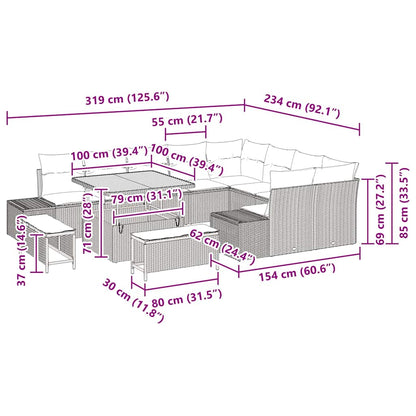Set Divano da Giardino 12 pcs Nero Poly Rattan - homemem39