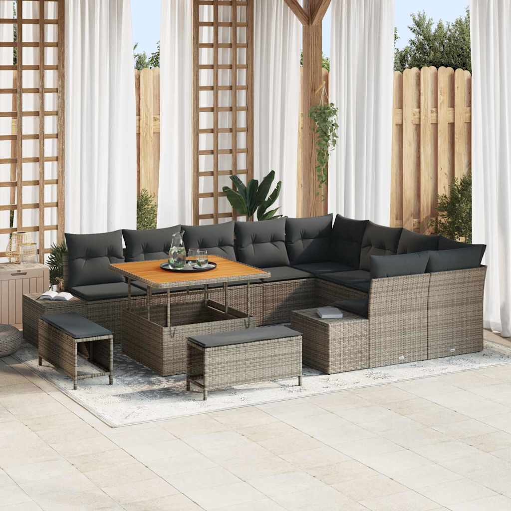 Set Divano da Giardino 12 pcs Grigio Poly Rattan - homemem39