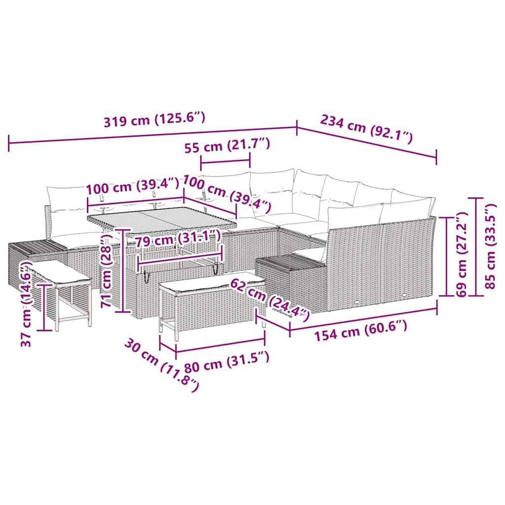Set Divano da Giardino 12 pcs Grigio Poly Rattan - homemem39