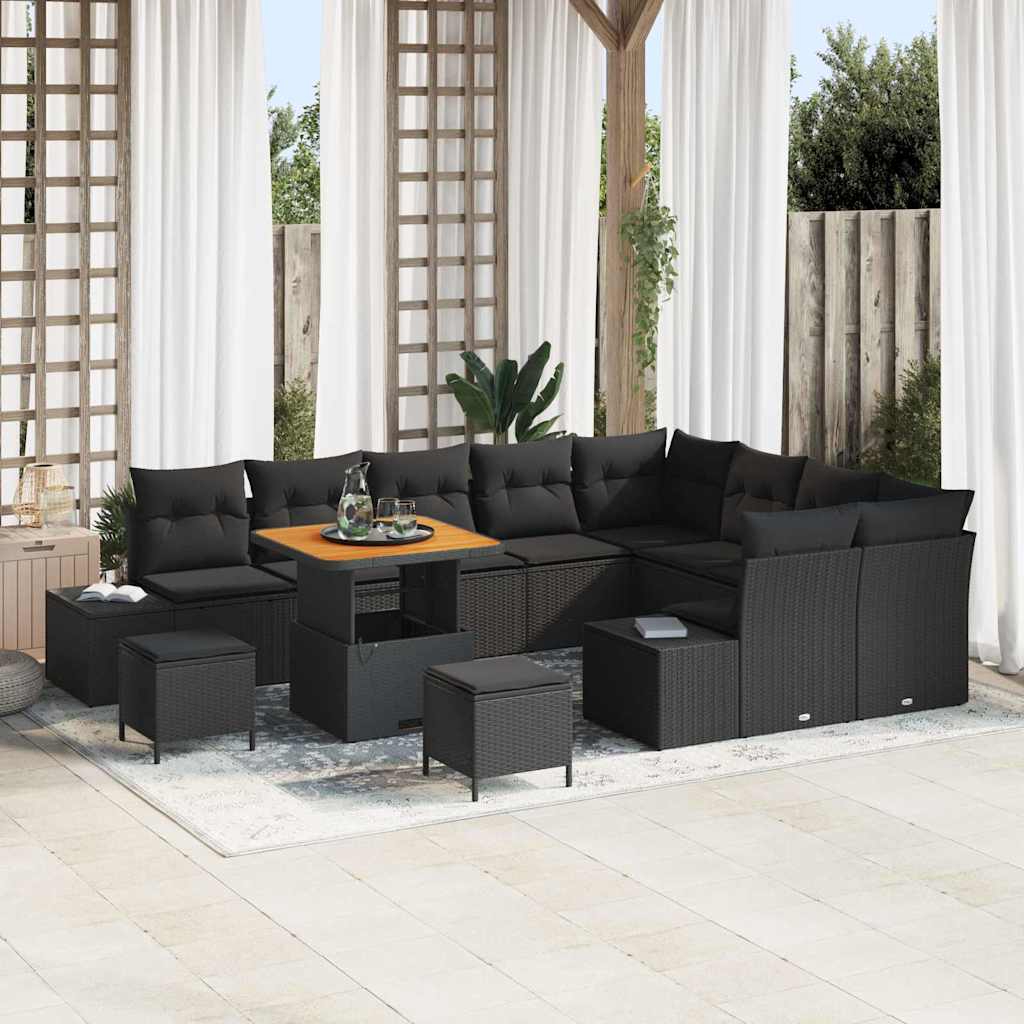 Set Divano da Giardino 12 pcs Nero Poly Rattan - homemem39
