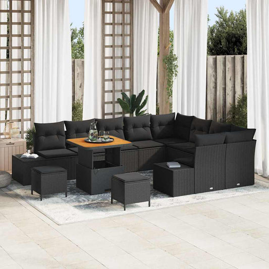 Set Divano da Giardino 12 pcs Nero Poly Rattan - homemem39