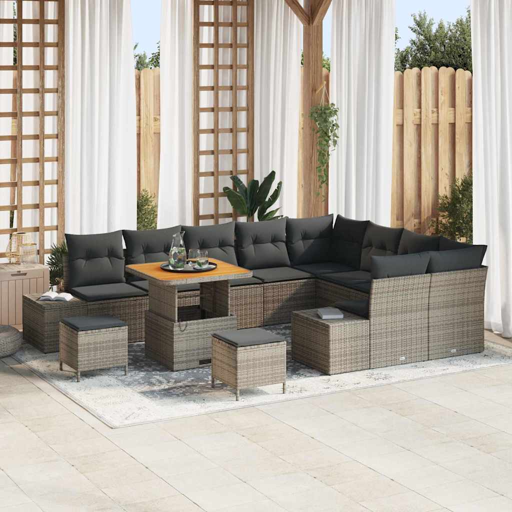 Set Divano da Giardino 12 pcs Grigio Poly Rattan