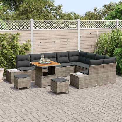 Set Divano da Giardino 12 pcs Grigio Poly Rattan