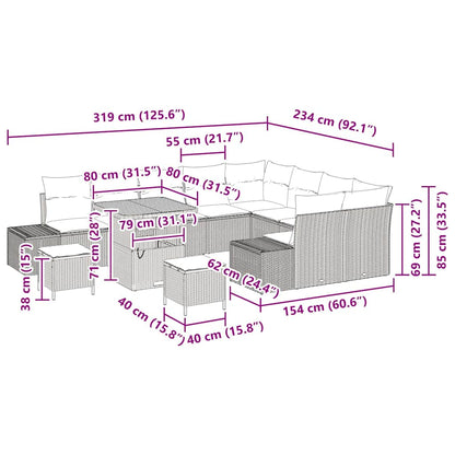 Set Divano da Giardino 12 pcs Grigio Poly Rattan