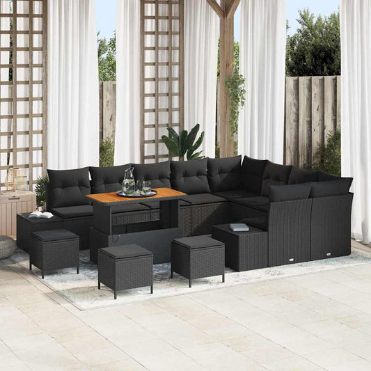 Set Divano da Giardino 13 pcs Nero Poly Rattan - homemem39