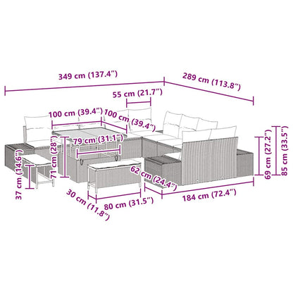 Set Divano da Giardino con cuscino 13 pcs Nero Poly Rattan - homemem39