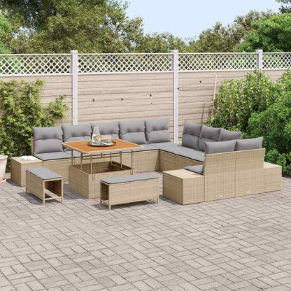 Set Divano da Giardino con cuscino 13 pcs Beige Poly Rattan - homemem39
