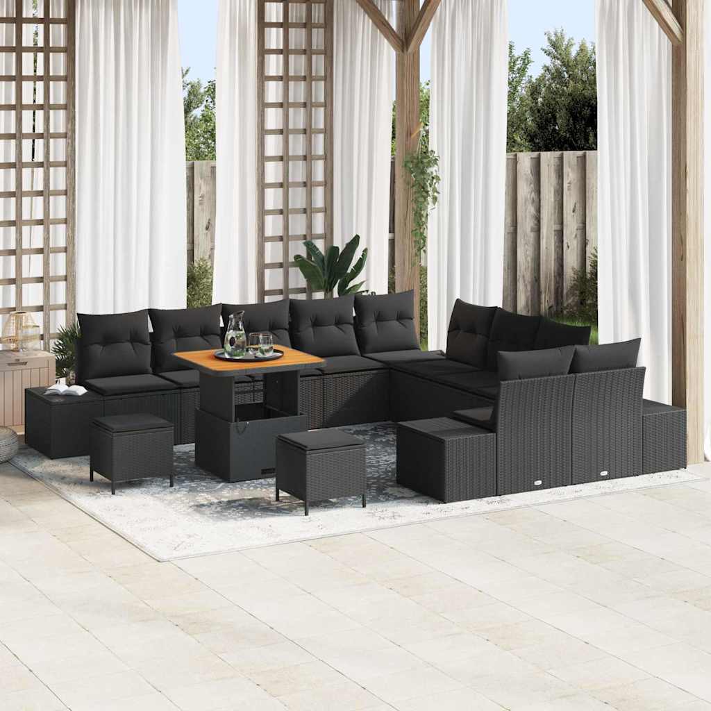 Set Divano da Giardino con cuscino 13 pcs Nero Poly Rattan - homemem39