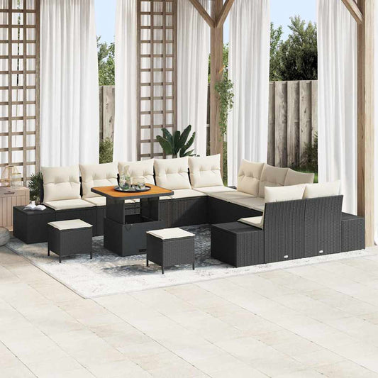 Set Divano da Giardino con cuscino 13 pcs Nero Poly Rattan - homemem39