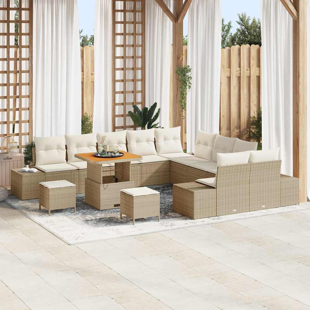 Set Divano da Giardino con cuscino 13 pcs Beige Poly Rattan - homemem39