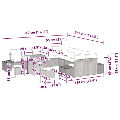 Set Divano da Giardino con cuscino 13 pcs Beige Poly Rattan - homemem39