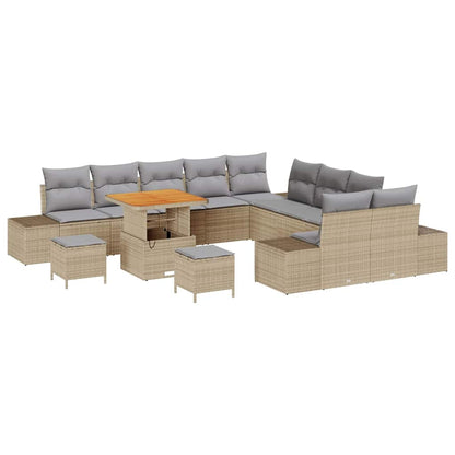 Set Divano da Giardino con cuscino 13 pcs Beige Poly Rattan - homemem39