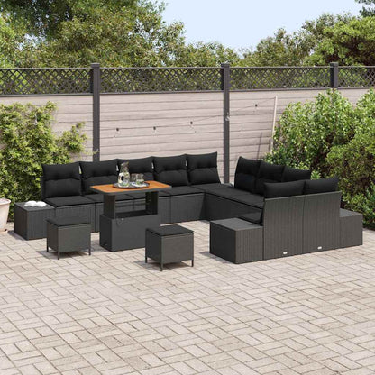 Set Divano da Giardino con cuscino 13 pcs Nero Poly Rattan - homemem39