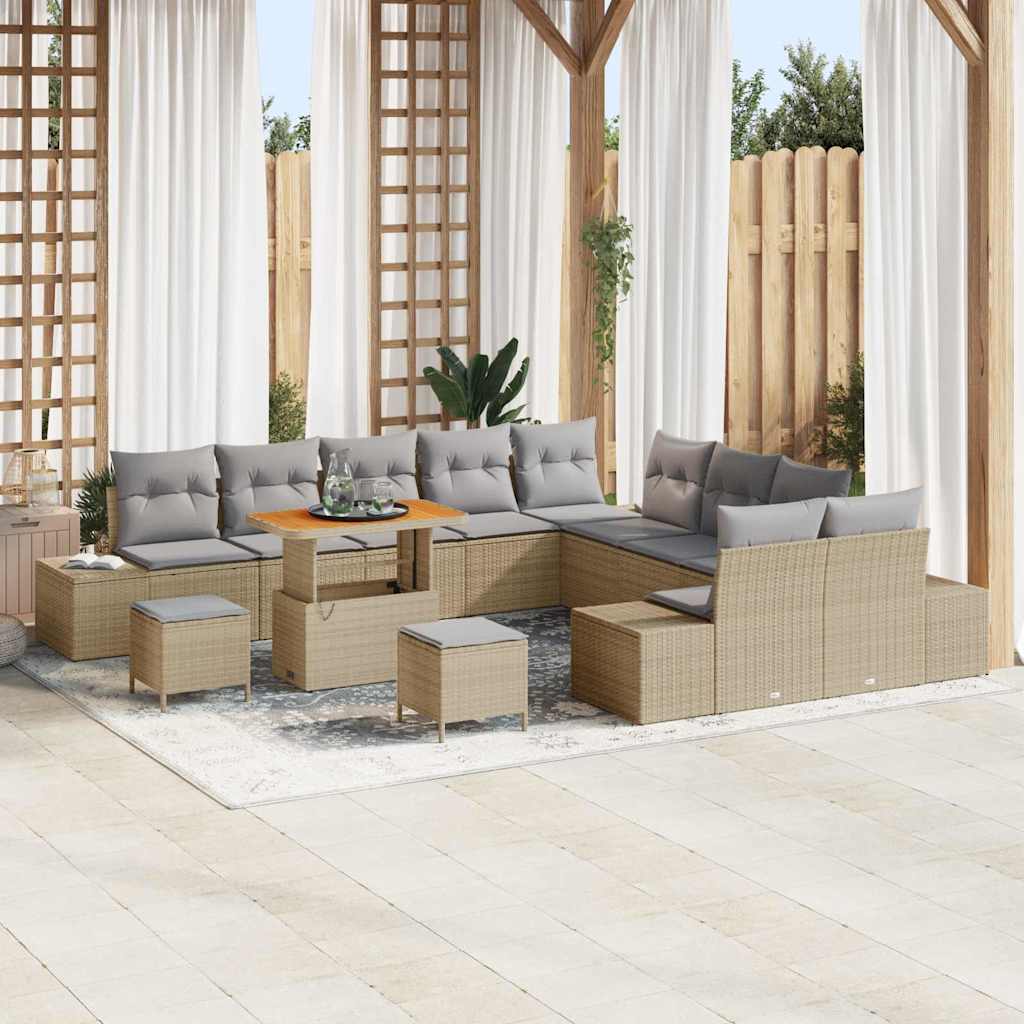 Set Divano da Giardino con cuscino 13 pcs Beige Poly Rattan - homemem39