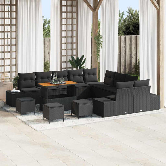 Set Divano da Giardino con cuscino 14 pcs Nero Poly Rattan - homemem39