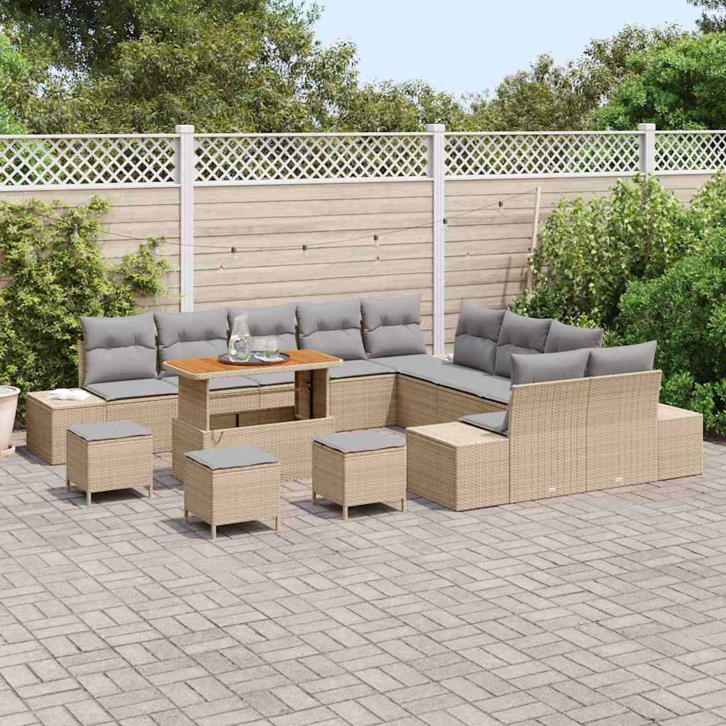 Set Divano da Giardino con cuscino 14 pcs Beige Poly Rattan - homemem39
