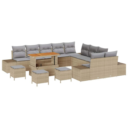 Set Divano da Giardino con cuscino 14 pcs Beige Poly Rattan - homemem39