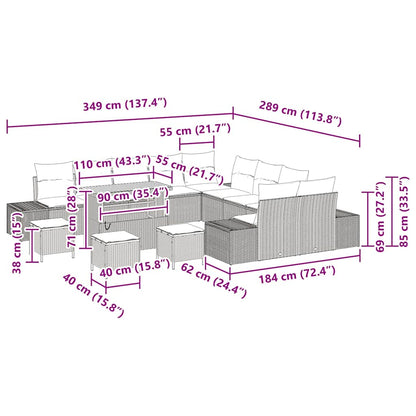 Set Divano da Giardino con cuscino 14 pcs Beige Poly Rattan - homemem39