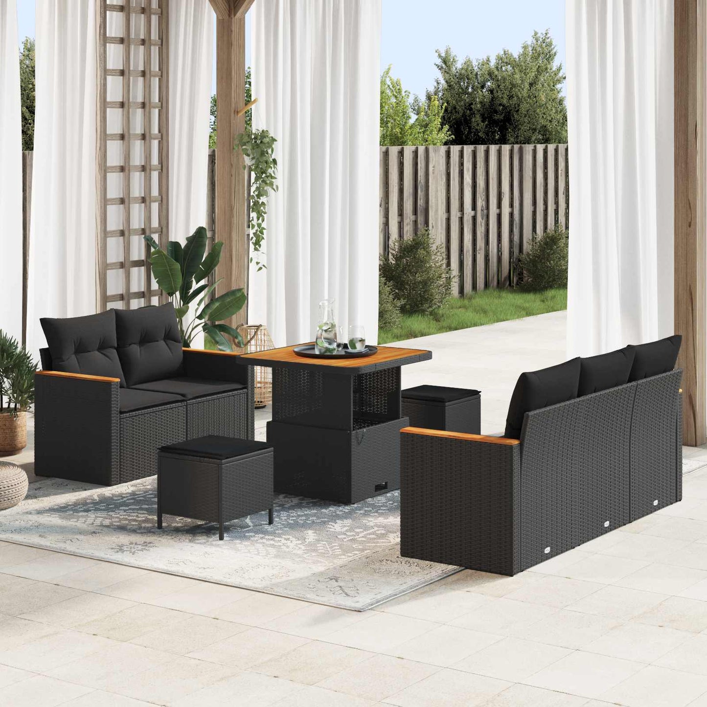 Set Divano da Giardino 8 pz Nero polyrattan | homemem39