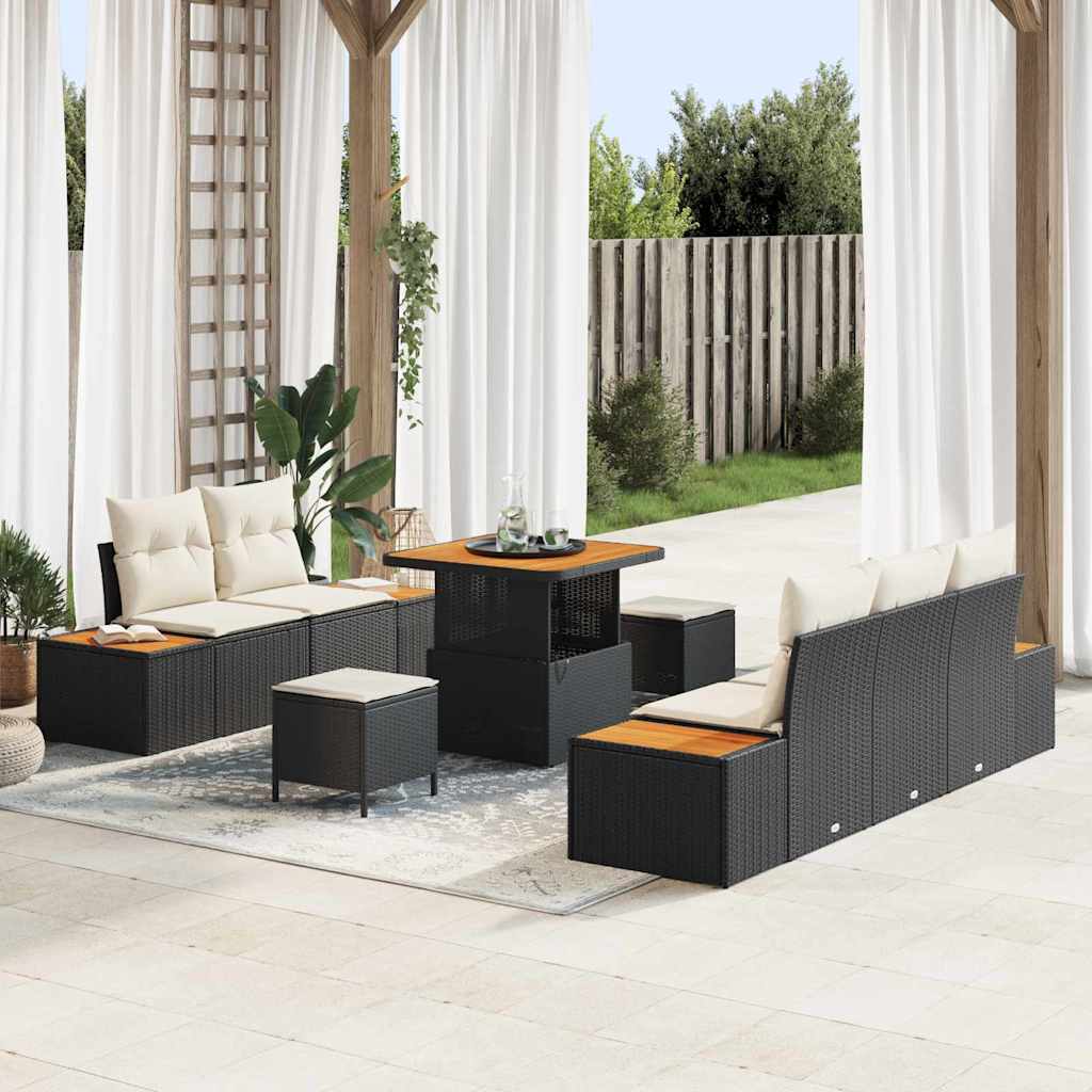 Set Divano da Giardino con cuscino 8 pcs Nero Poly Rattan - homemem39