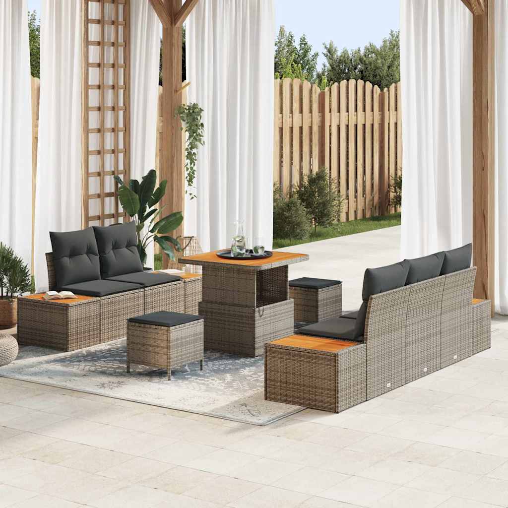 Set Divano da Giardino 8 pcs Grigio polyrattan