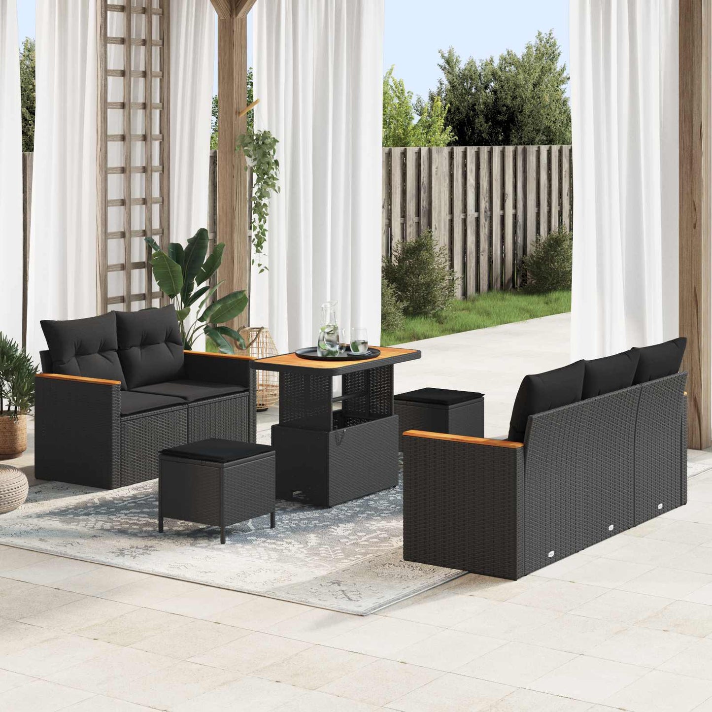 Set Divano da Giardino 8 pz Nero polyrattan | homemem39