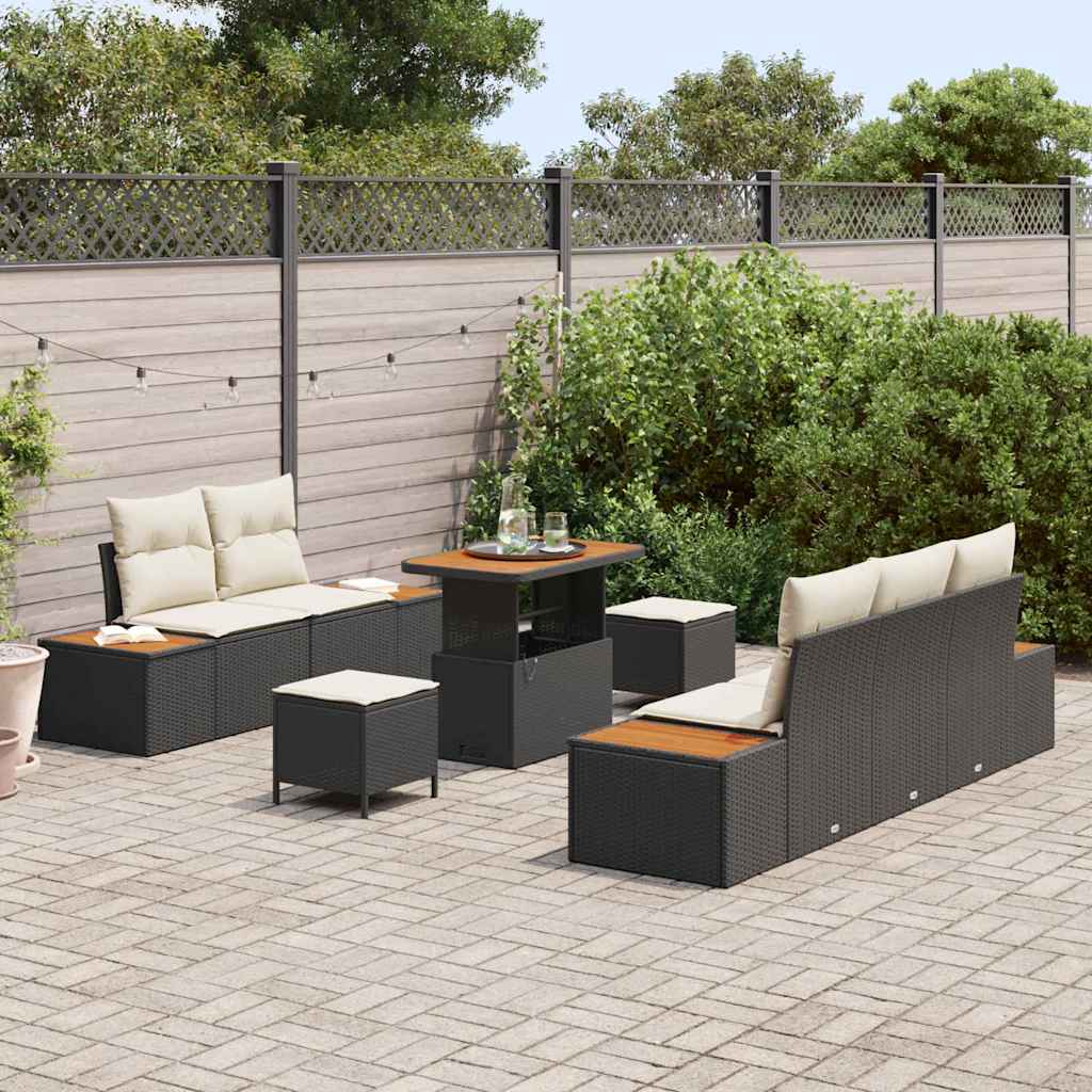 Set Divano da Giardino con cuscino 8 pcs Nero Poly Rattan - homemem39