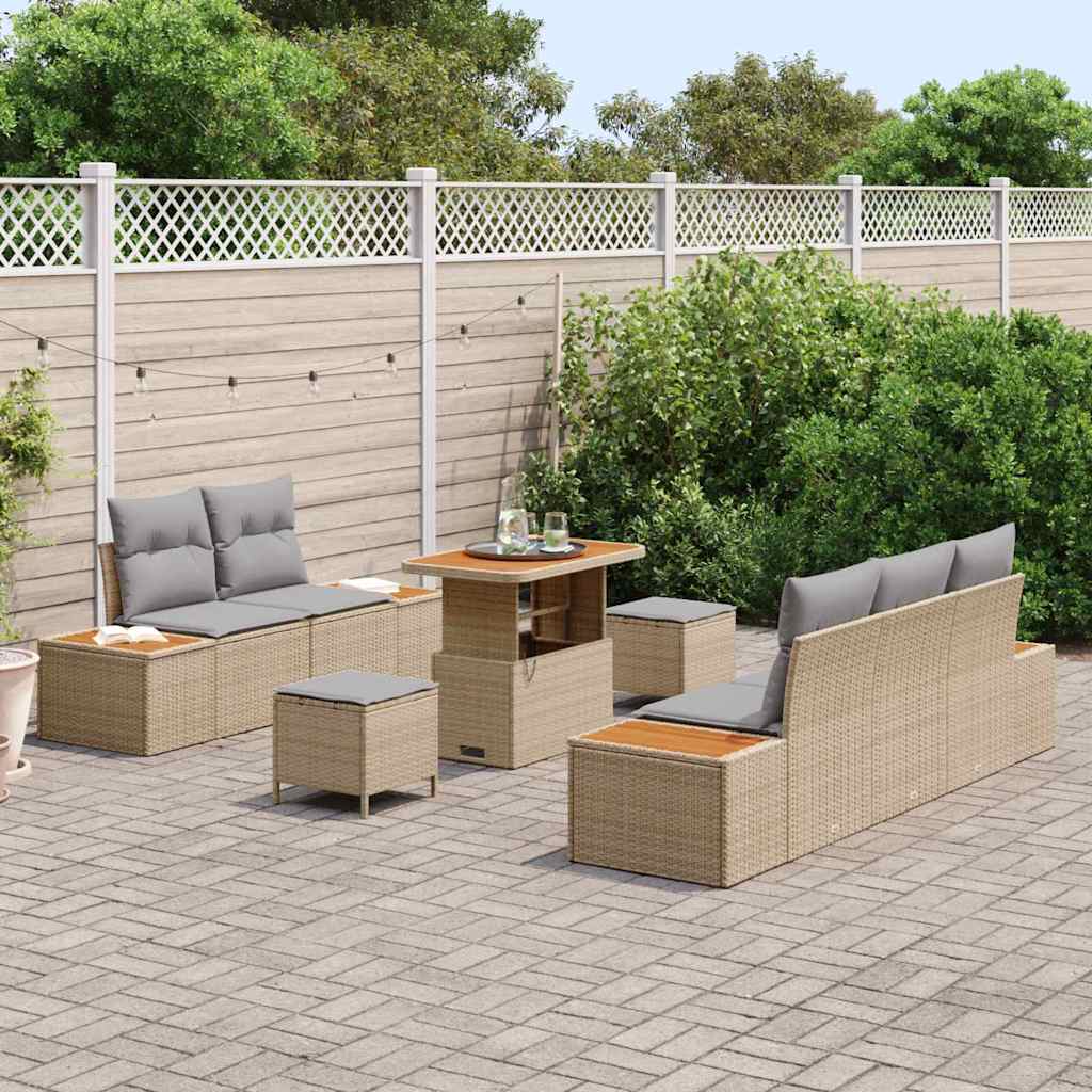 Set Divano da Giardino con cuscino 8 pcs Beige Poly Rattan - homemem39