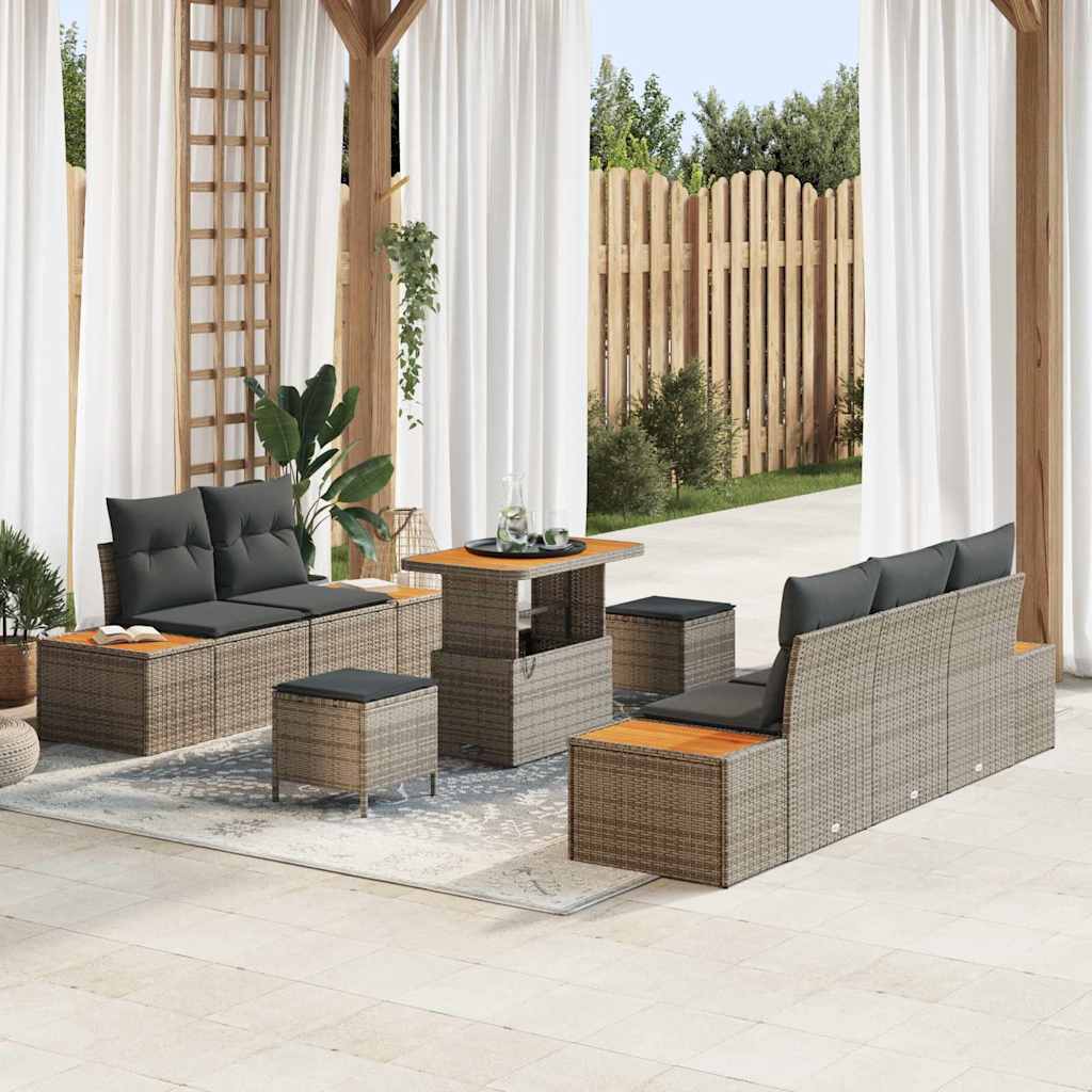 Set Divano da Giardino con cuscino 8 pcs Grigio Poly Rattan - homemem39