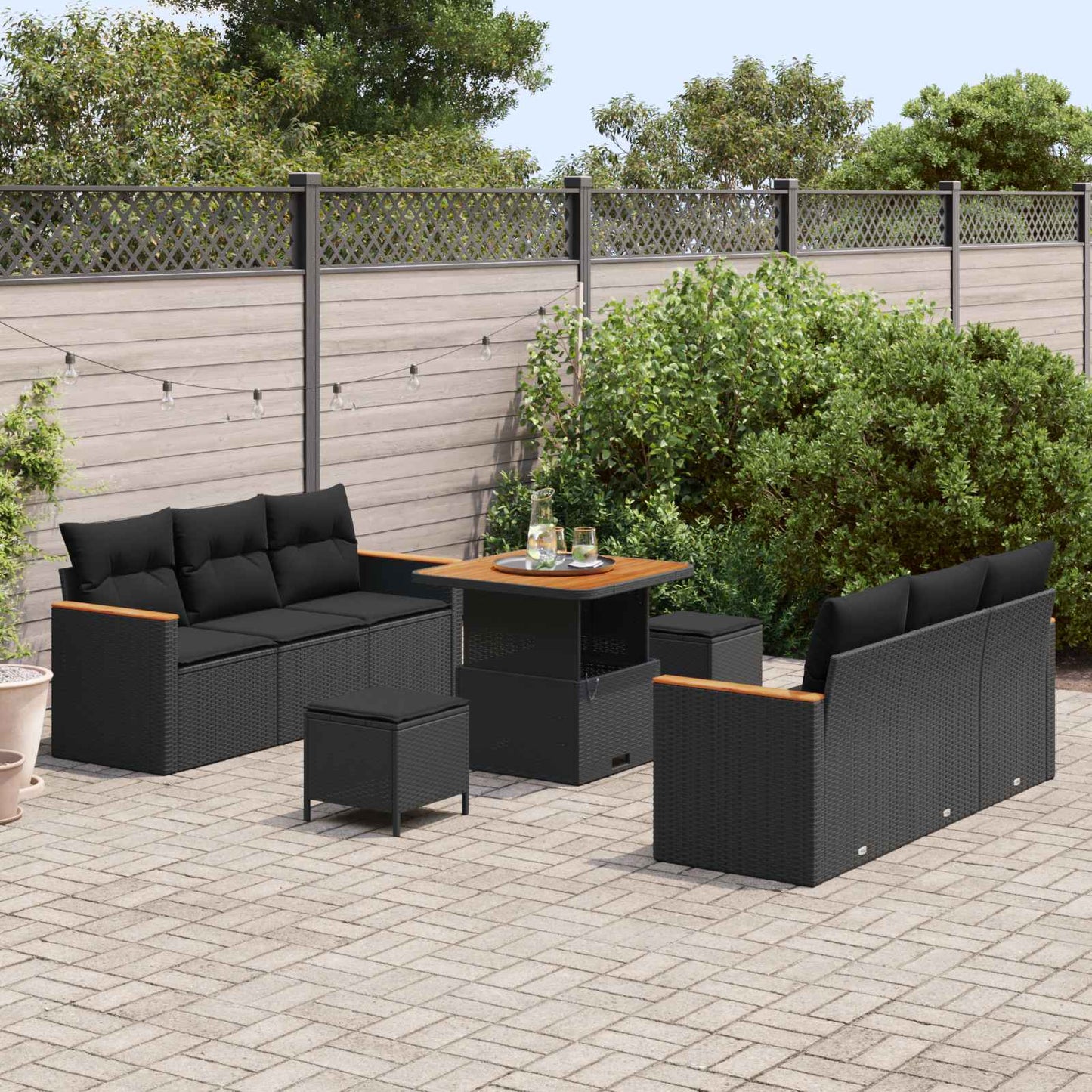 Set Divano da Giardino 9 pcs Nero polyrattan | homemem39